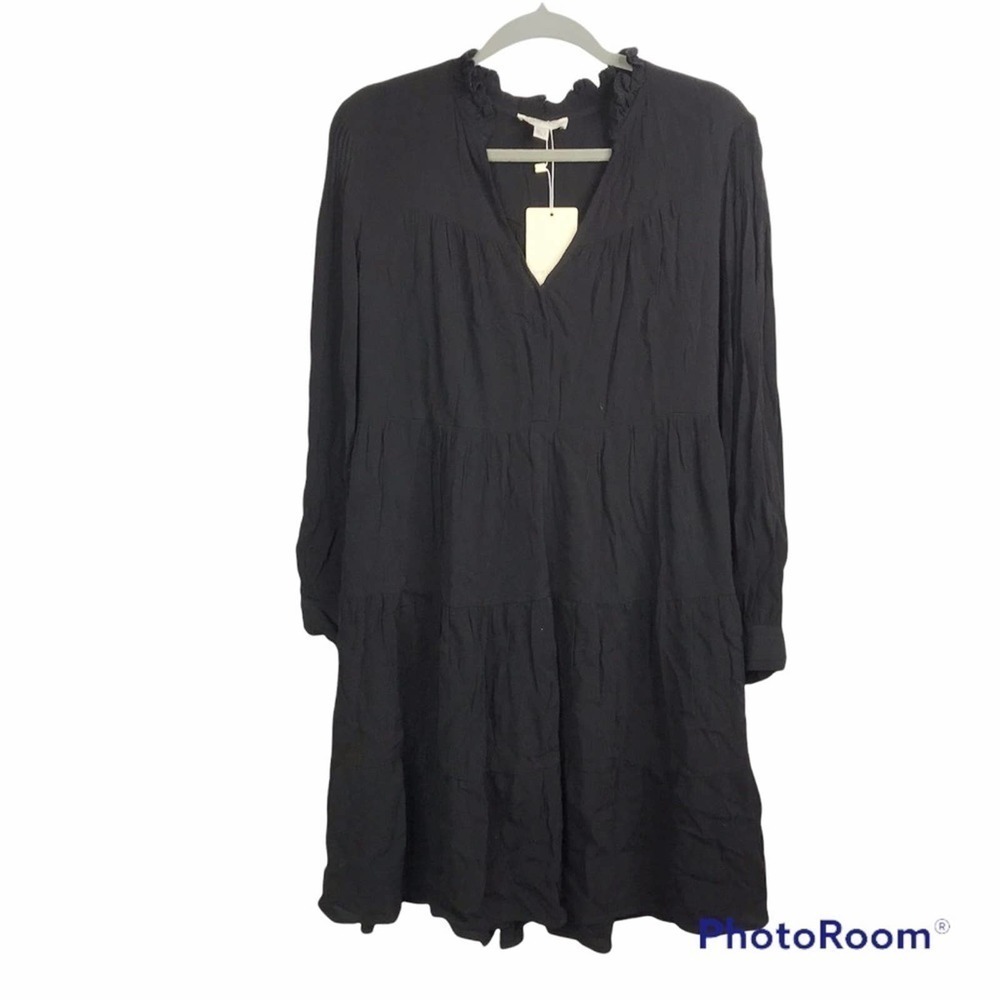 See U Soon solid black tiered vneck long sleeve mini dress size S nwt